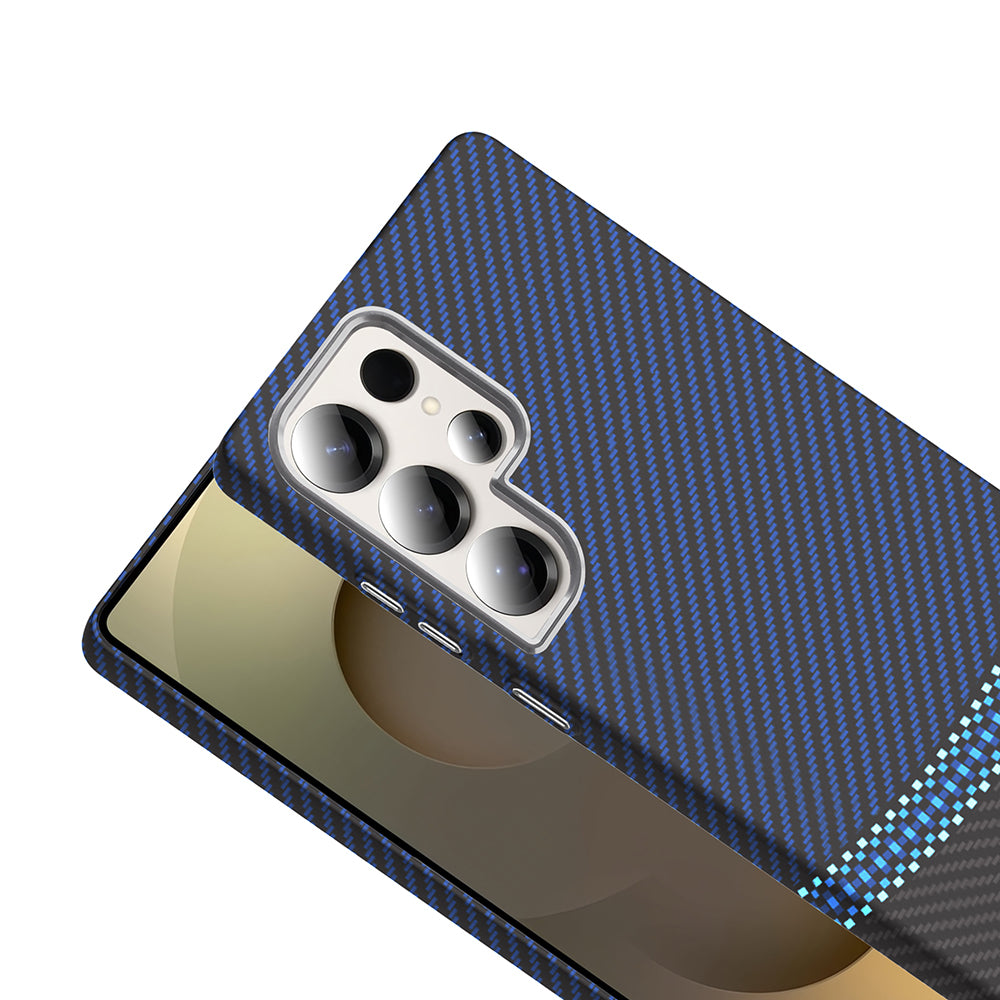 Galaxy S25 Ultra Kılıf M-safe Şarj Özellikli Karbon Fiber Görünümlü Zore Gros Kapak Gold-Siyah