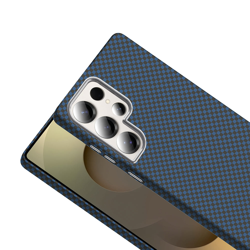 Galaxy S25 Ultra Kılıf M-safe Şarj Özellikli Karbon Fiber Görünümlü Zore Gros Kapak Siyah-Lacivert