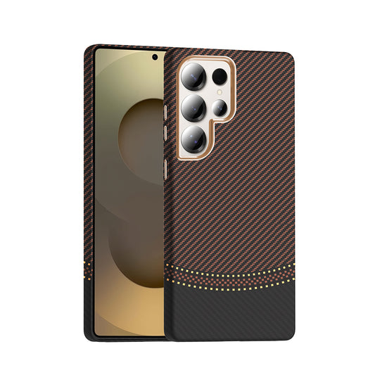 Galaxy S25 Ultra Kılıf M-safe Şarj Özellikli Karbon Fiber Görünümlü Zore Gros Kapak Gold-Siyah