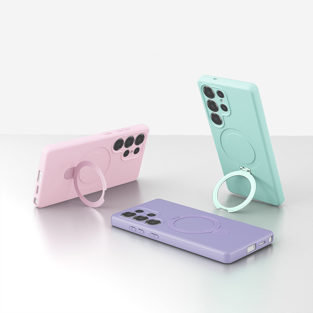 Galaxy S25 Ultra Kılıf M-safe Şarj Özellikli Standlı Zore Samara Kapak Titanyum-Gri