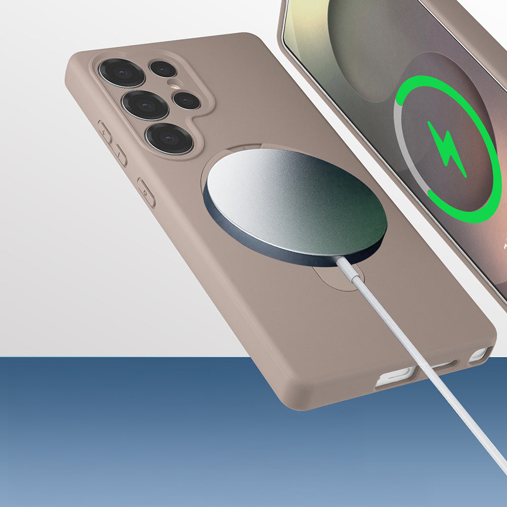 Galaxy S25 Ultra Kılıf M-safe Şarj Özellikli Standlı Zore Samara Kapak Desert Gold