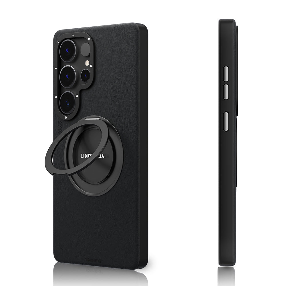 Galaxy S25 Ultra Kılıf M-safe Şarj Özellikli 360° Standlı Basit Mat Deri Desenli Youngkit Tech Leather Serisi Kapak Gri