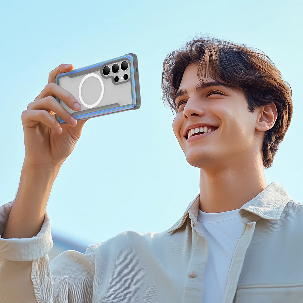 Galaxy S25 Ultra Kılıf M-safe Şarj Özellikli Airbagli Raptic Shield Serisi Şeffaf Arka Yüzey Kapak Colorful