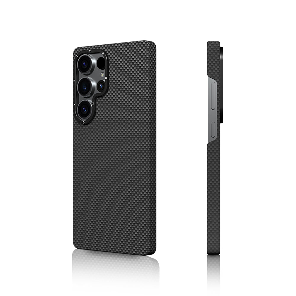 Galaxy S25 Ultra Kılıf M-safe Şarj Özellikli Aramid Fiber Youngkit 1500D Kevlar Extreme Wing Serisi Kapak Siyah