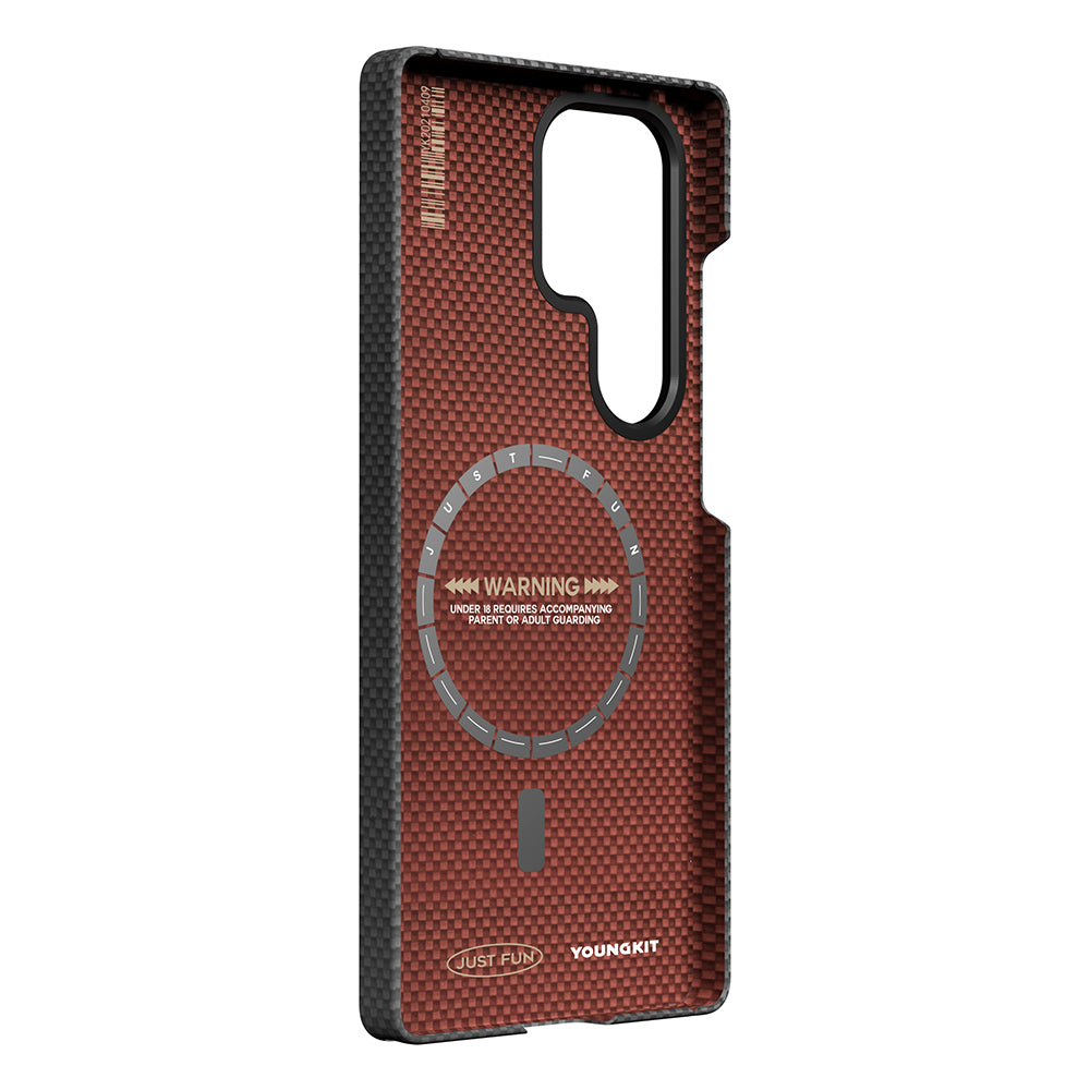 Galaxy S25 Ultra Kılıf M-safe Şarj Özellikli Aramid Fiber Youngkit 1500D Kevlar Extreme Wing Serisi Kapak Siyah