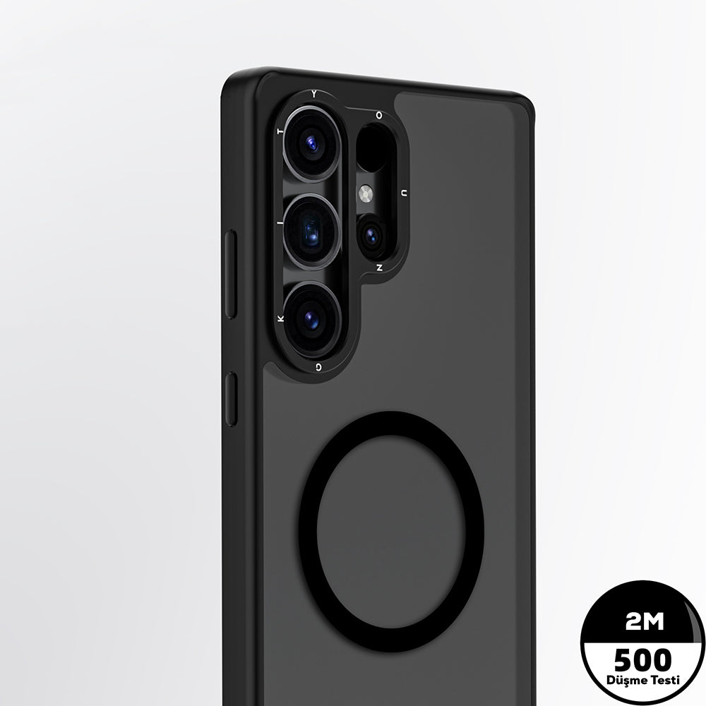 Galaxy S25 Ultra Kılıf M-safe Şarj Özellikli Cam Arka Yüzey TPU Youngkit Gemstone Serisi Kapak Siyah