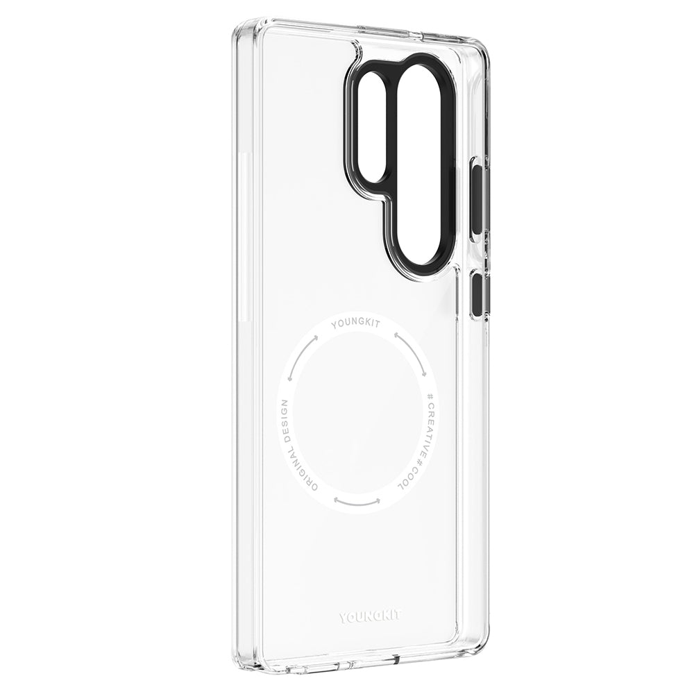 Galaxy S25 Ultra Kılıf M-safe Şarj Özellikli Cam Arka Yüzey TPU Youngkit Gemstone Serisi Kapak Şeffaf