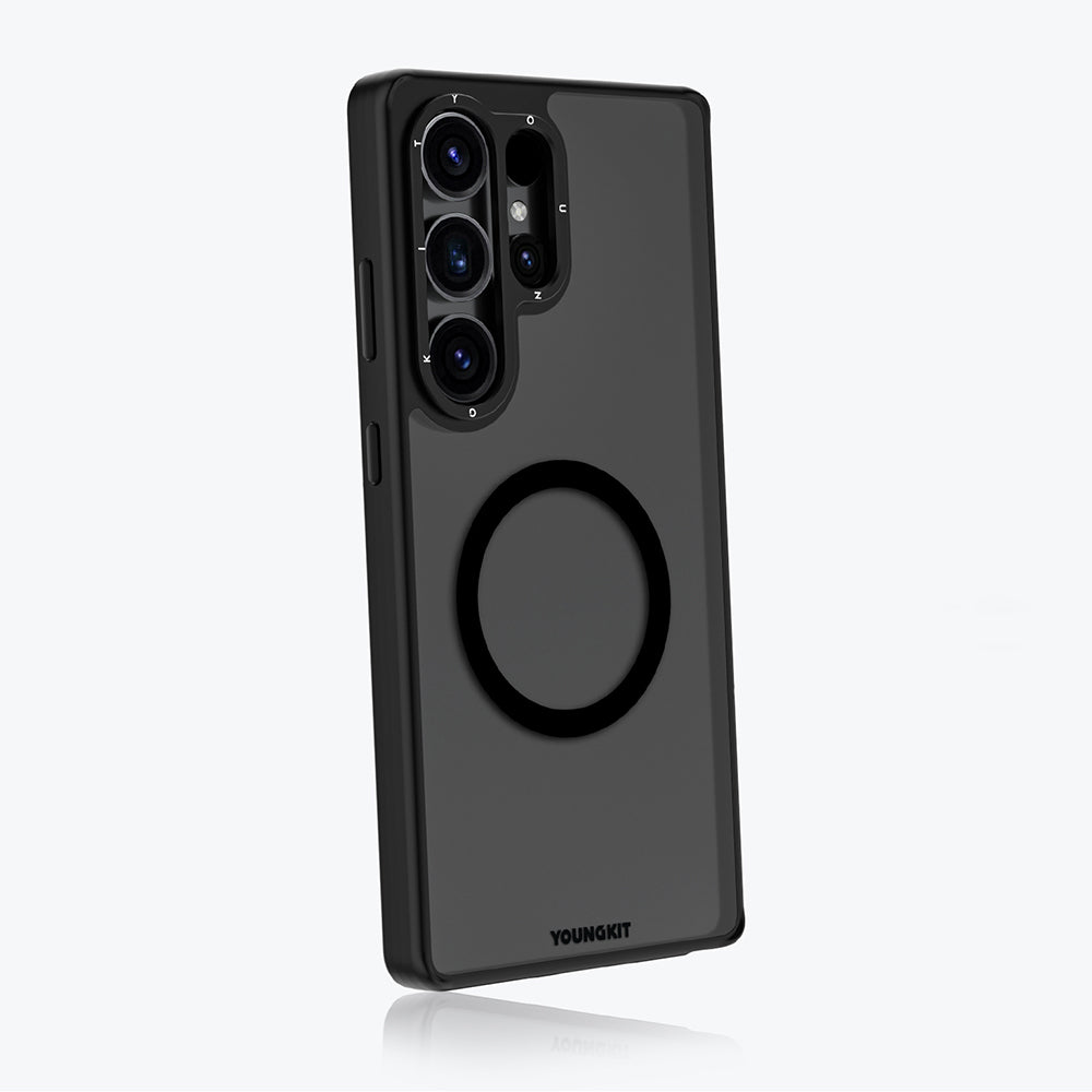 Galaxy S25 Ultra Kılıf M-safe Şarj Özellikli Cam Arka Yüzey TPU Youngkit Gemstone Serisi Kapak Şeffaf