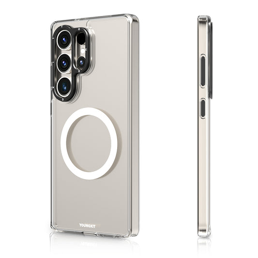 Galaxy S25 Ultra Kılıf M-safe Şarj Özellikli Cam Arka Yüzey TPU Youngkit Gemstone Serisi Kapak Şeffaf