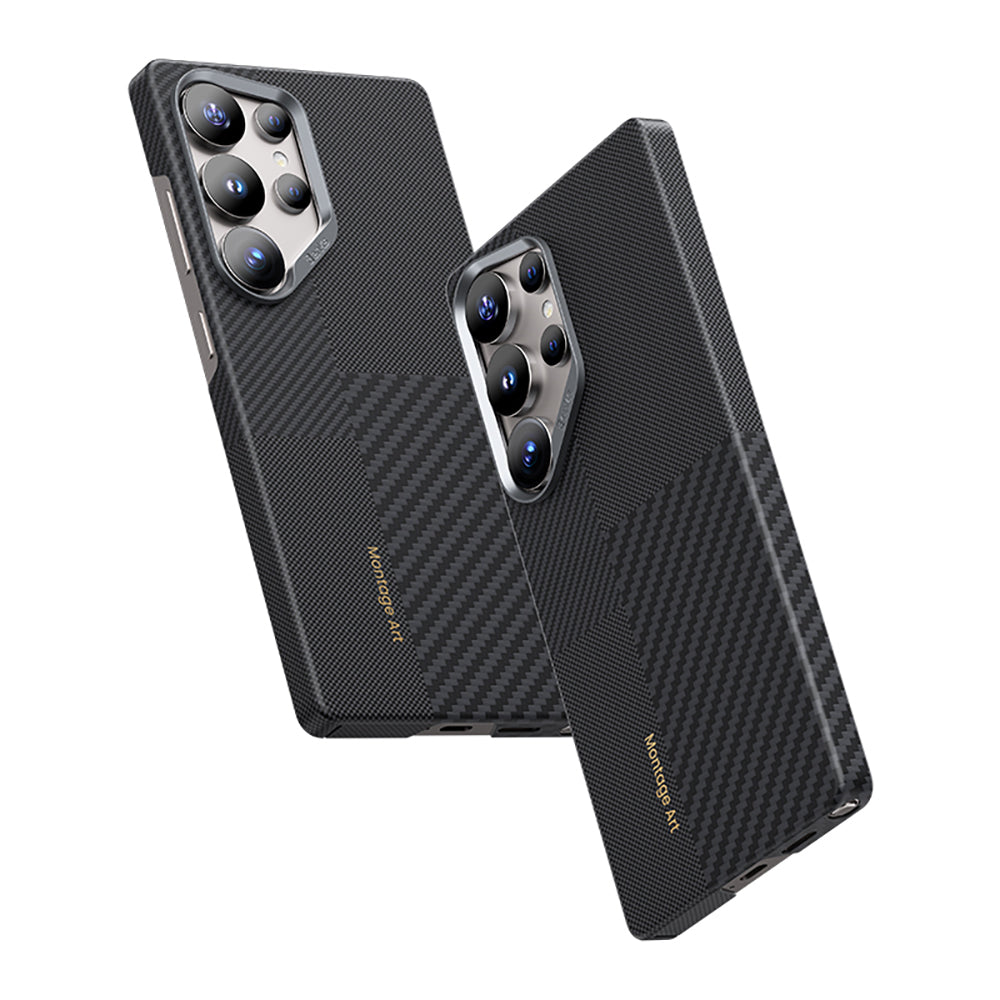 Galaxy S25 Ultra Kılıf Magsafe Şarj Özellikli Karbon Fiber Benks Montage ArmorAir Kevlar Kapak Siyah
