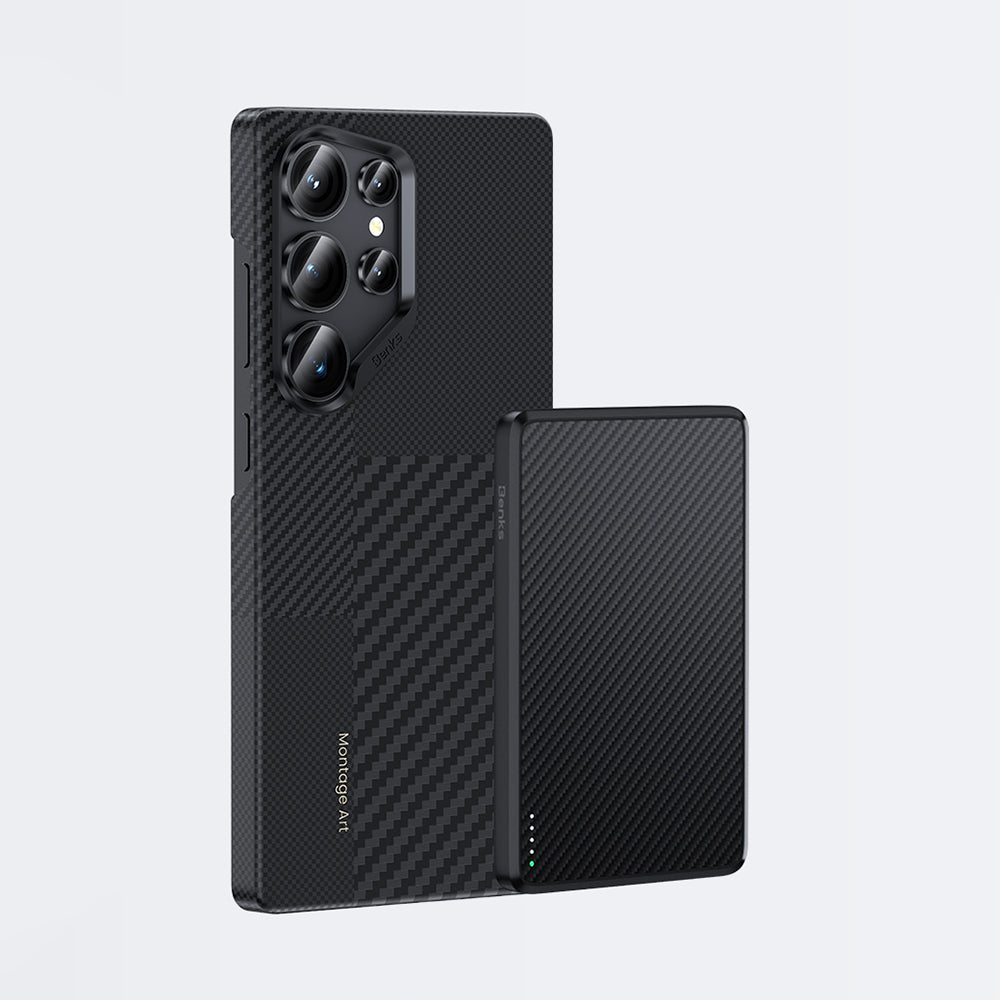 Galaxy S25 Ultra Kılıf Magsafe Şarj Özellikli Karbon Fiber Benks Montage ArmorAir Kevlar Kapak Siyah