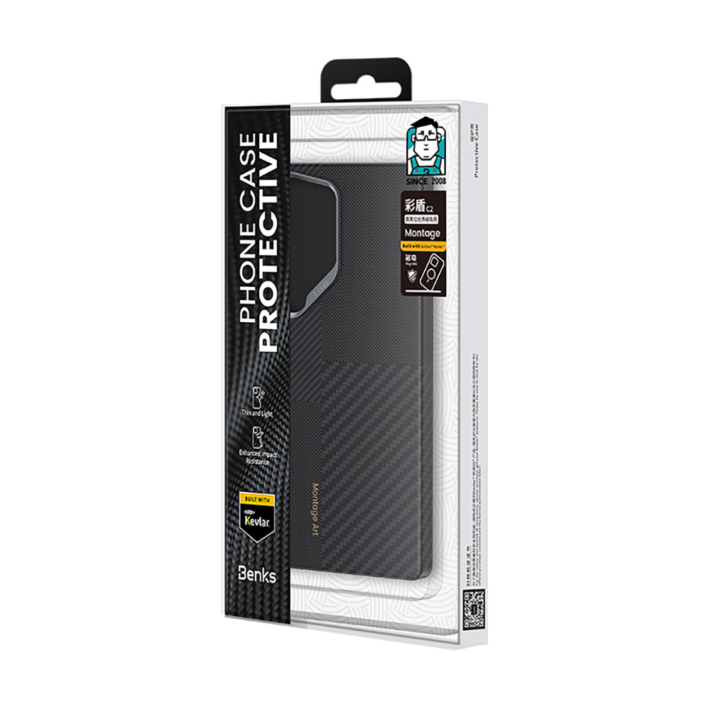 Galaxy S25 Ultra Kılıf Magsafe Şarj Özellikli Karbon Fiber Benks Montage ArmorAir Kevlar Kapak Siyah