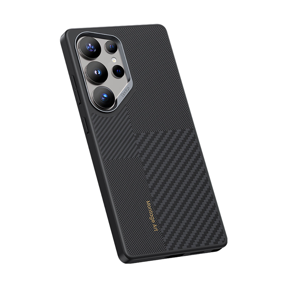 Galaxy S25 Ultra Kılıf Magsafe Şarj Özellikli Karbon Fiber Benks Montage Hybrid ArmorPro Kevlar Kapak Siyah