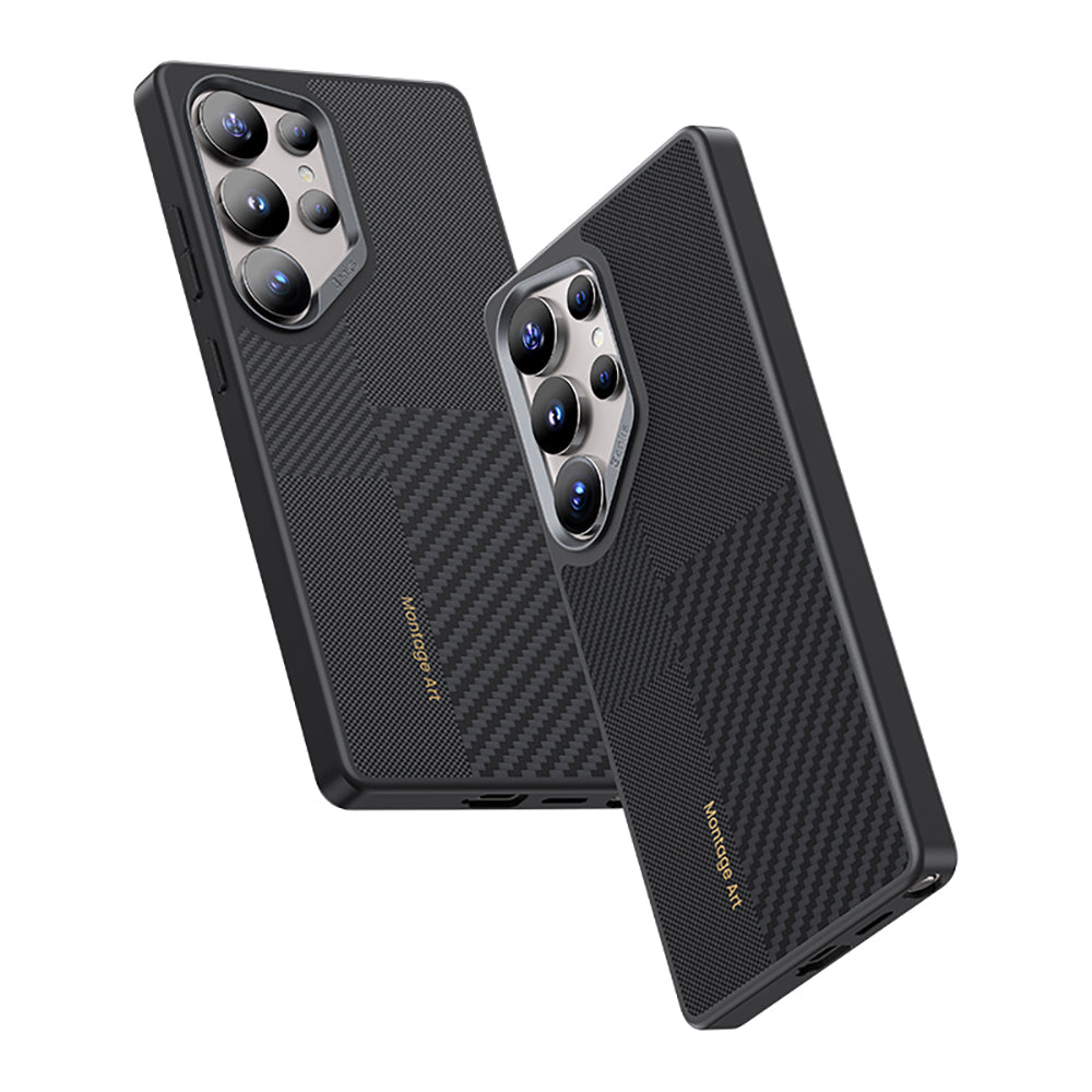 Galaxy S25 Ultra Kılıf Magsafe Şarj Özellikli Karbon Fiber Benks Montage Hybrid ArmorPro Kevlar Kapak Siyah