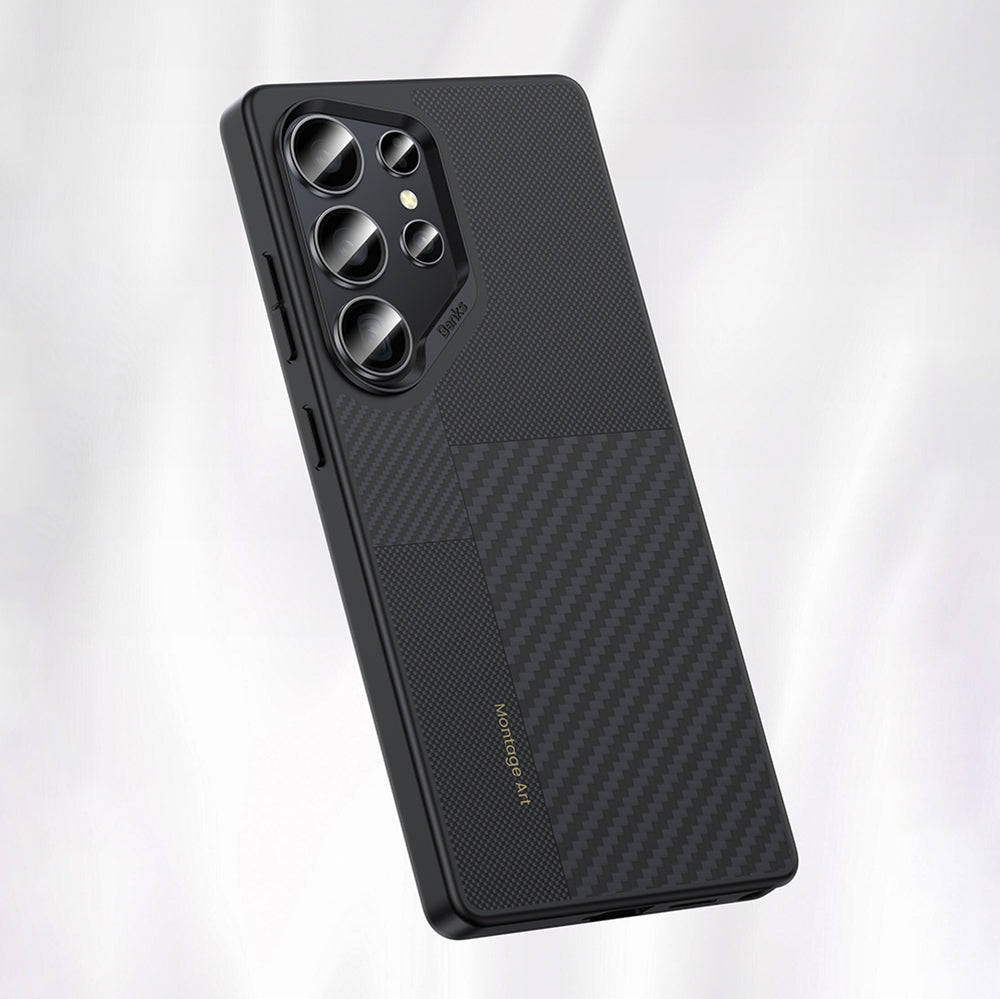 Galaxy S25 Ultra Kılıf Magsafe Şarj Özellikli Karbon Fiber Benks Montage Hybrid ArmorPro Kevlar Kapak Siyah