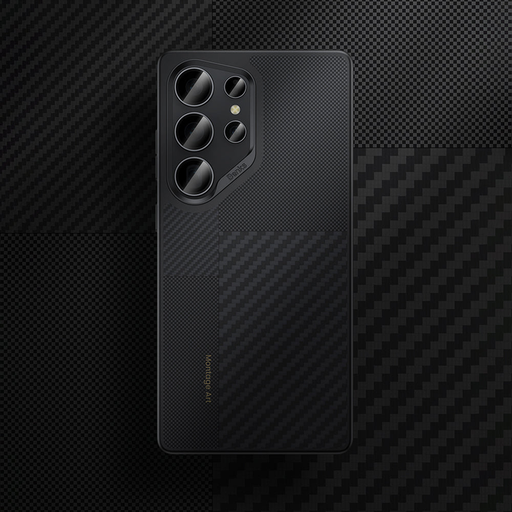 Galaxy S25 Ultra Kılıf Magsafe Şarj Özellikli Karbon Fiber Benks Montage Hybrid ArmorPro Kevlar Kapak Siyah
