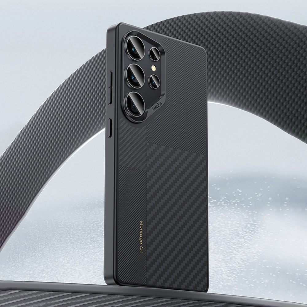 Galaxy S25 Ultra Kılıf Magsafe Şarj Özellikli Karbon Fiber Benks Montage Hybrid ArmorPro Kevlar Kapak Siyah