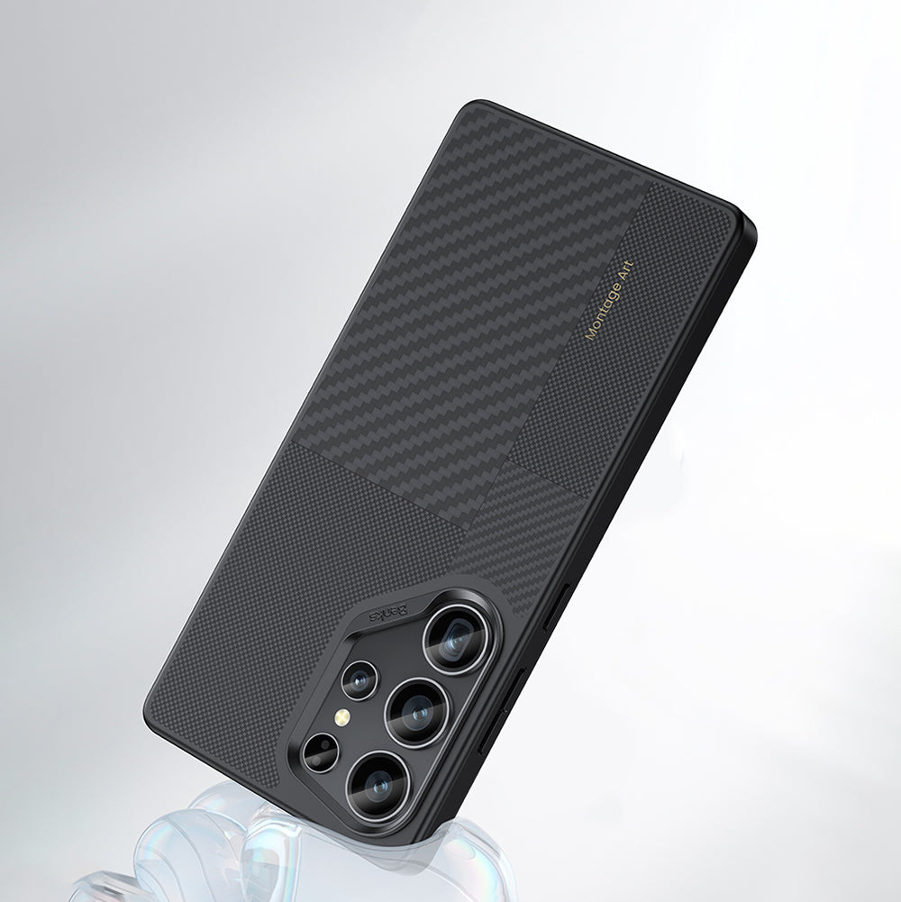 Galaxy S25 Ultra Kılıf Magsafe Şarj Özellikli Karbon Fiber Benks Montage Hybrid ArmorPro Kevlar Kapak Siyah