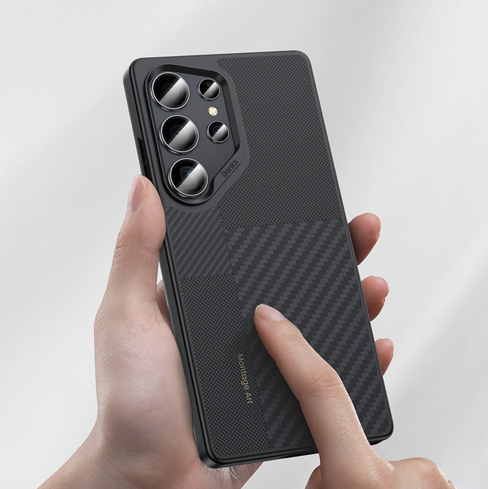 Galaxy S25 Ultra Kılıf Magsafe Şarj Özellikli Karbon Fiber Benks Montage Hybrid ArmorPro Kevlar Kapak Siyah
