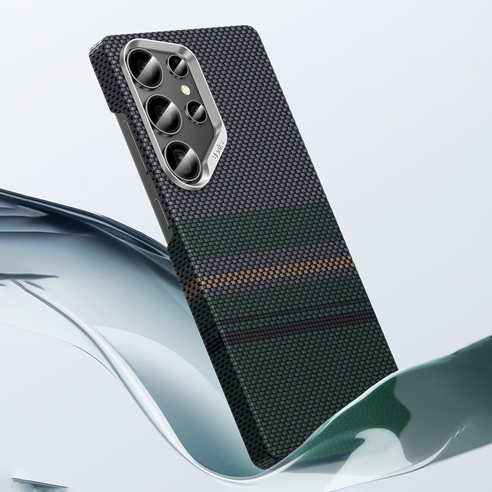 Galaxy S25 Ultra Kılıf Magsafe Şarj Özellikli Karbon Fiber Tasarımlı Benks Aurora ArmorAir Kevlar Kapak Yeşil