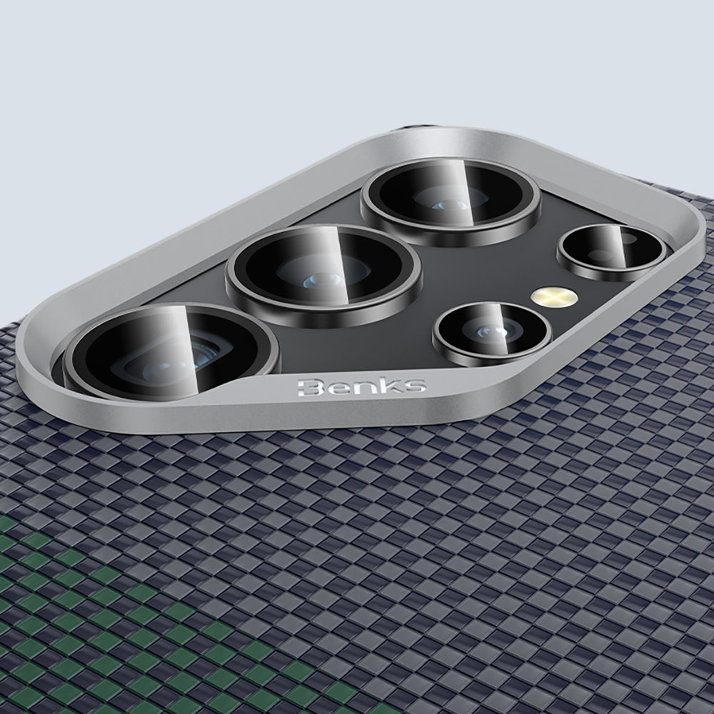 Galaxy S25 Ultra Kılıf Magsafe Şarj Özellikli Karbon Fiber Tasarımlı Benks Aurora ArmorAir Kevlar Kapak Yeşil