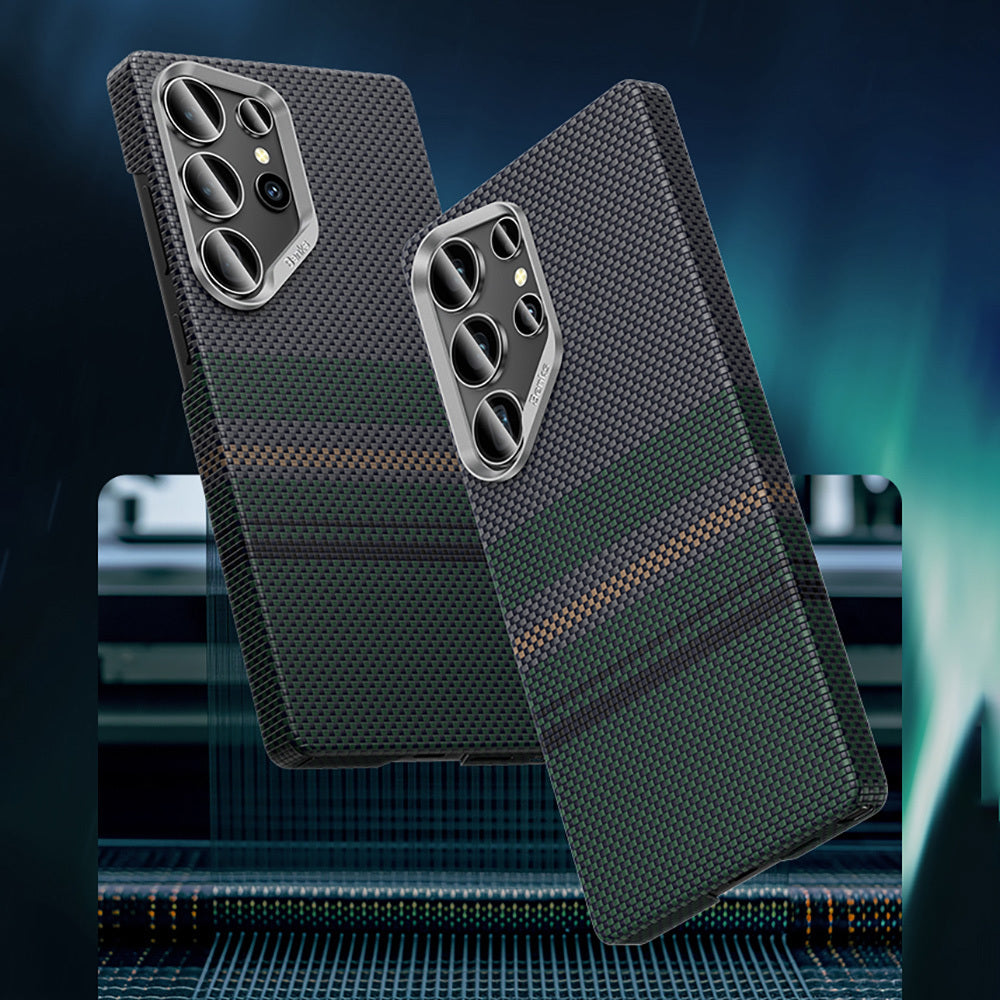 Galaxy S25 Ultra Kılıf Magsafe Şarj Özellikli Karbon Fiber Tasarımlı Benks Aurora ArmorAir Kevlar Kapak Yeşil