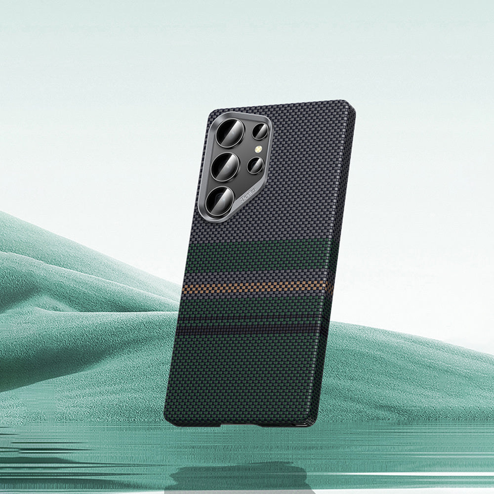 Galaxy S25 Ultra Kılıf Magsafe Şarj Özellikli Karbon Fiber Tasarımlı Benks Aurora ArmorAir Kevlar Kapak Yeşil