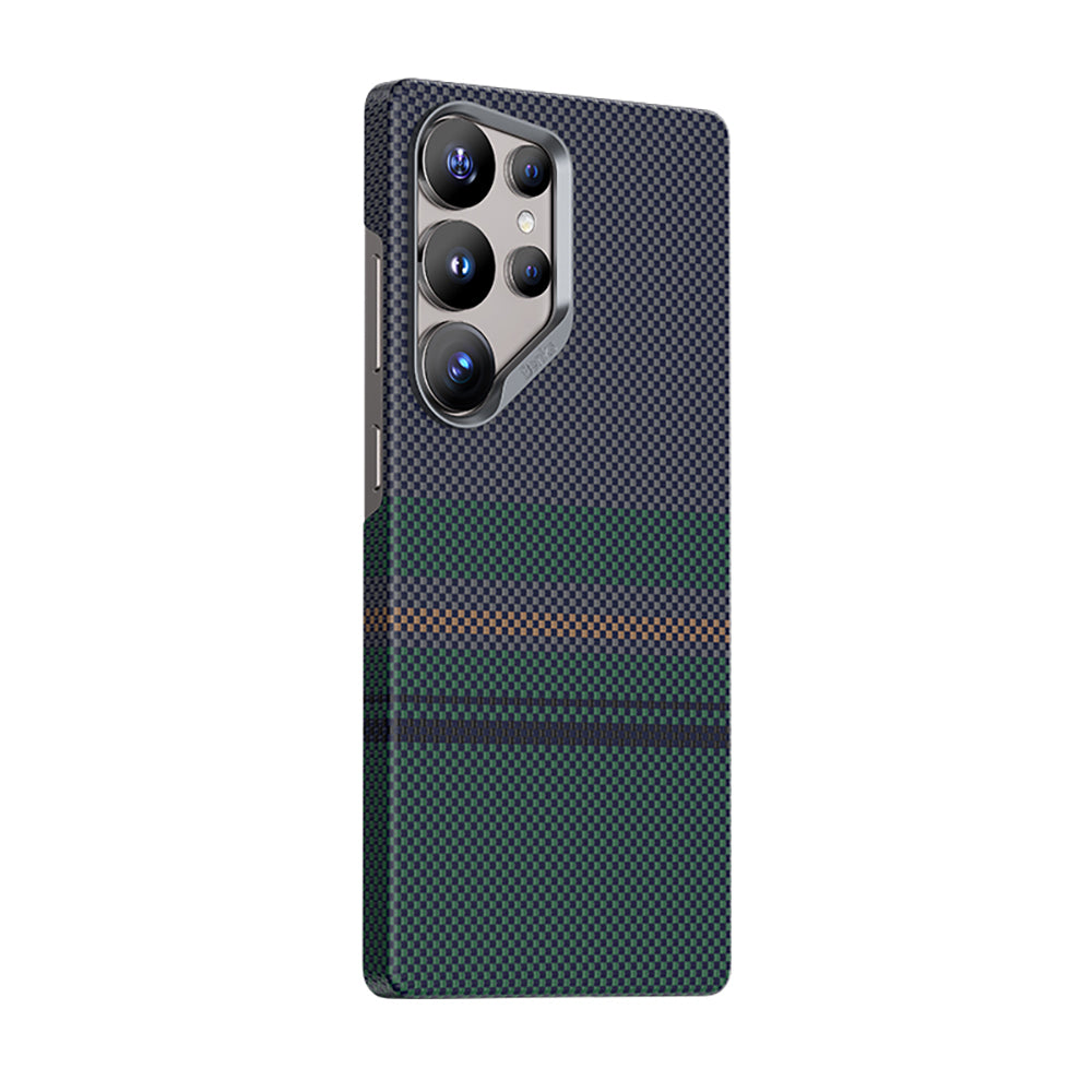 Galaxy S25 Ultra Kılıf Magsafe Şarj Özellikli Karbon Fiber Tasarımlı Benks Aurora ArmorAir Kevlar Kapak Yeşil