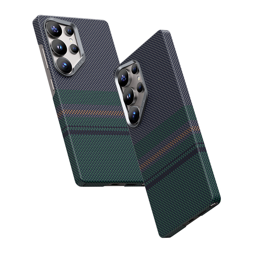 Galaxy S25 Ultra Kılıf Magsafe Şarj Özellikli Karbon Fiber Tasarımlı Benks Aurora ArmorAir Kevlar Kapak Yeşil