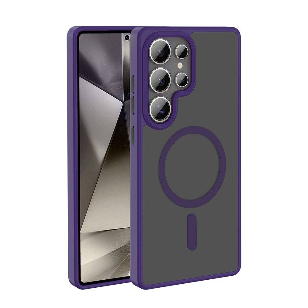 Galaxy S25 Ultra Kılıf M-safe Şarj Özellikli Mat Arka Yüzey Zore Sio Kapak Derin Mor