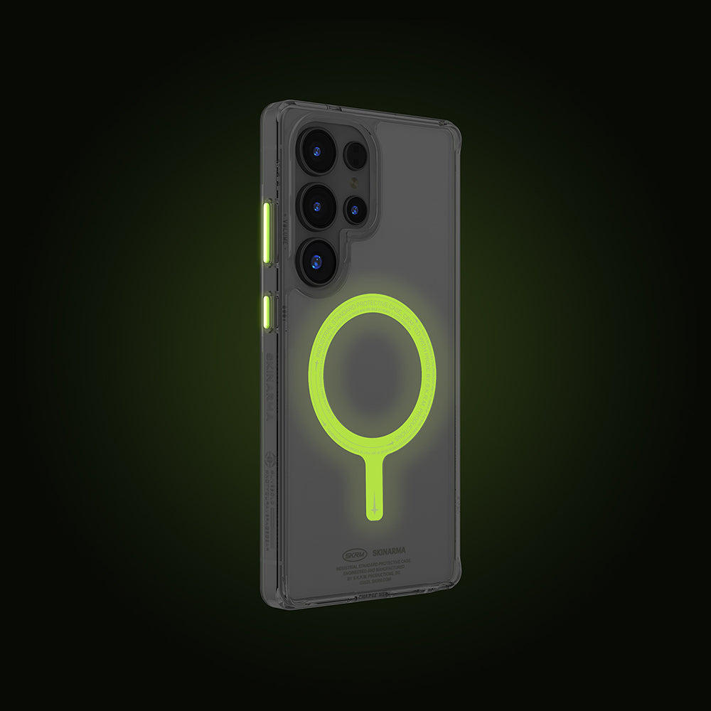 Galaxy S25 Ultra Kılıf M-safe Şarj Özellikli Şeffaf Airbag Tasarımlı Skinarma Saido Nightglow Kapak Şeffaf
