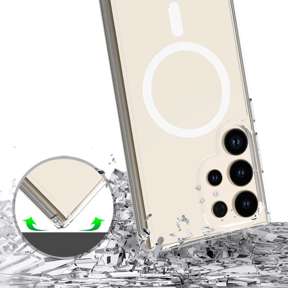 Galaxy S25 Ultra Kılıf M-safe Şarj Özellikli Şeffaf Sert PC Zore Embos Kapak Şeffaf