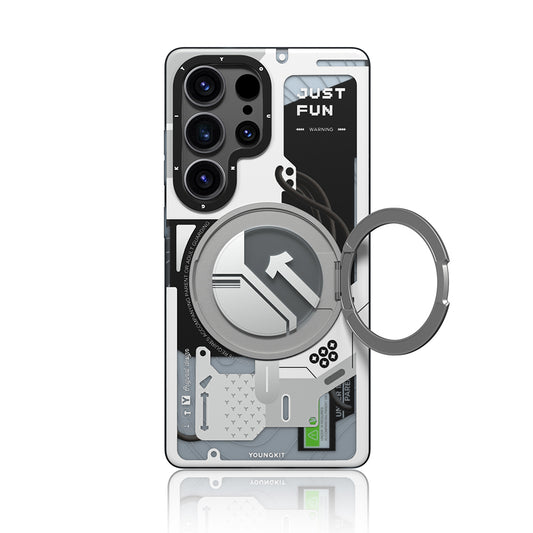 Galaxy S25 Ultra Kılıf M-safe Şarj Özellikli Youngkit 360° Standlı Starship Serisi Kapak Beyaz