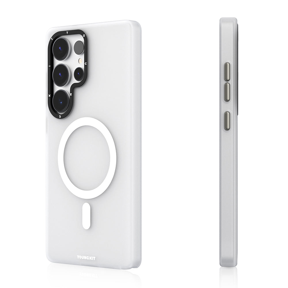 Galaxy S25 Ultra Kılıf Magsafe Şarj Özellikli Youngkit Hidden Sand Serisi Kapak Beyaz