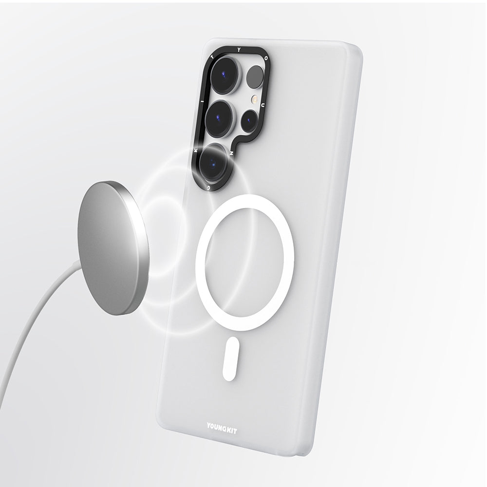 Galaxy S25 Ultra Kılıf Magsafe Şarj Özellikli Youngkit Hidden Sand Serisi Kapak Beyaz