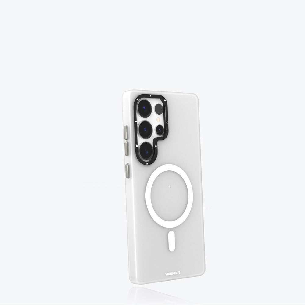 Galaxy S25 Ultra Kılıf Magsafe Şarj Özellikli Youngkit Hidden Sand Serisi Kapak Beyaz