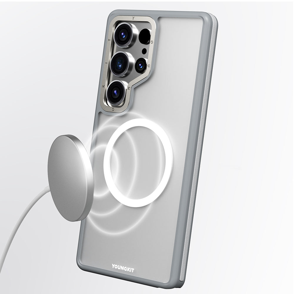 Galaxy S25 Ultra Kılıf M-safe Şarj Özellikli Youngkit Rock Sand Serisi Kapak Gri