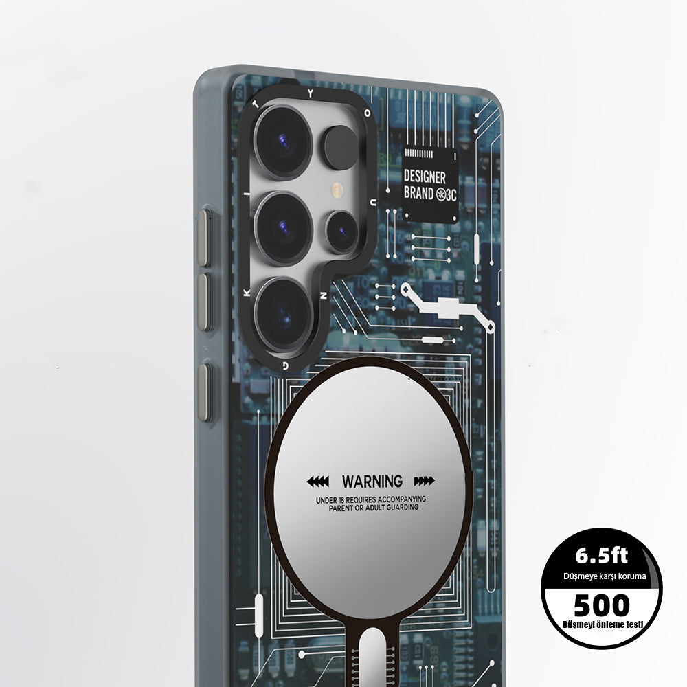 Galaxy S25 Ultra Kılıf Magsafe Şarj Özellikli YoungKit Technology Serisi Kapak Mavi