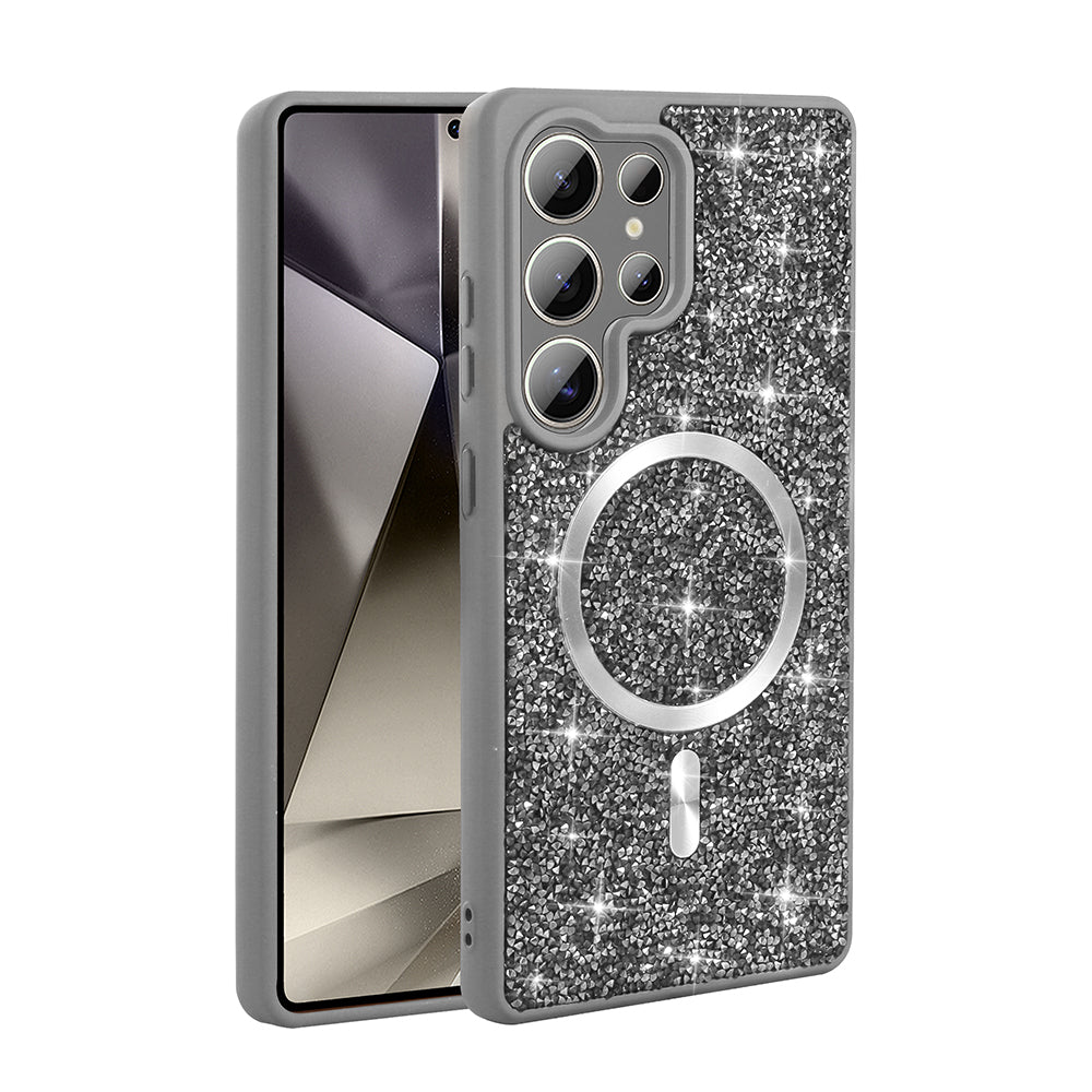 Galaxy S25 Ultra Kılıf Pırlanta Tasarımlı M-safe Şarj Özellikli Zore Mozaik Silikon Kapak Siyah