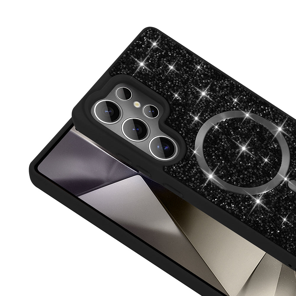 Galaxy S25 Ultra Kılıf Pırlanta Tasarımlı M-safe Şarj Özellikli Zore Mozaik Silikon Kapak Desert Titanyum