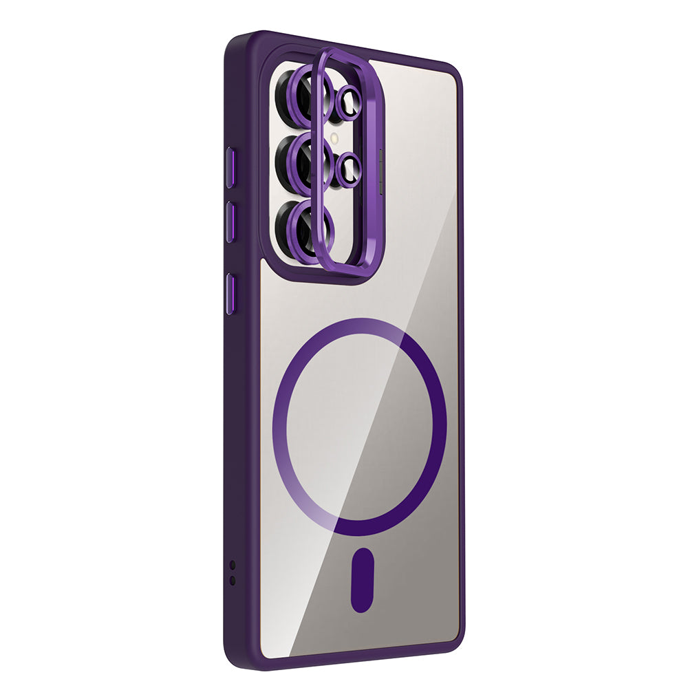 Galaxy S25 Ultra Kılıf Standlı ve Kamera Lens Hediyeli M-Safe Şarj Özellikli Zore Etro Kapak Desert Titanyum