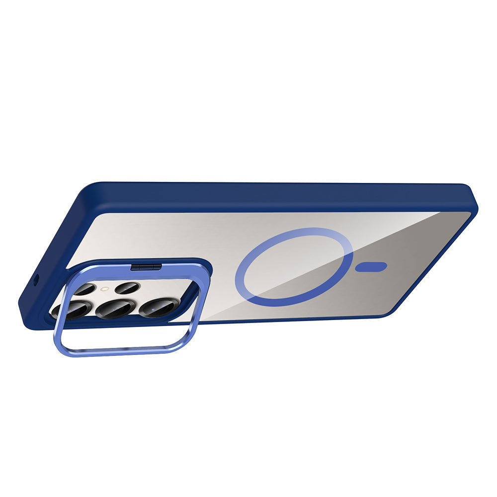 Galaxy S25 Ultra Kılıf Standlı ve Kamera Lens Hediyeli M-Safe Şarj Özellikli Zore Etro Kapak Pembe