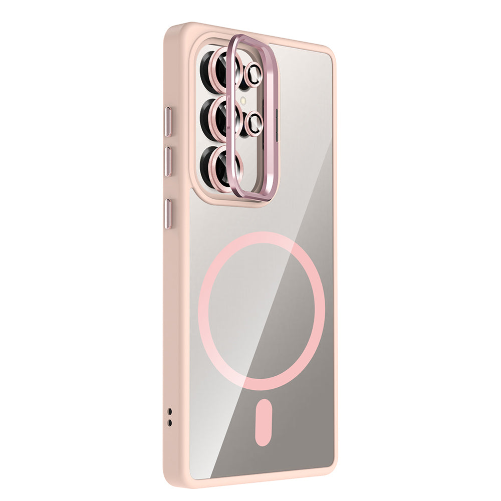 Galaxy S25 Ultra Kılıf Standlı ve Kamera Lens Hediyeli M-Safe Şarj Özellikli Zore Etro Kapak Desert Titanyum