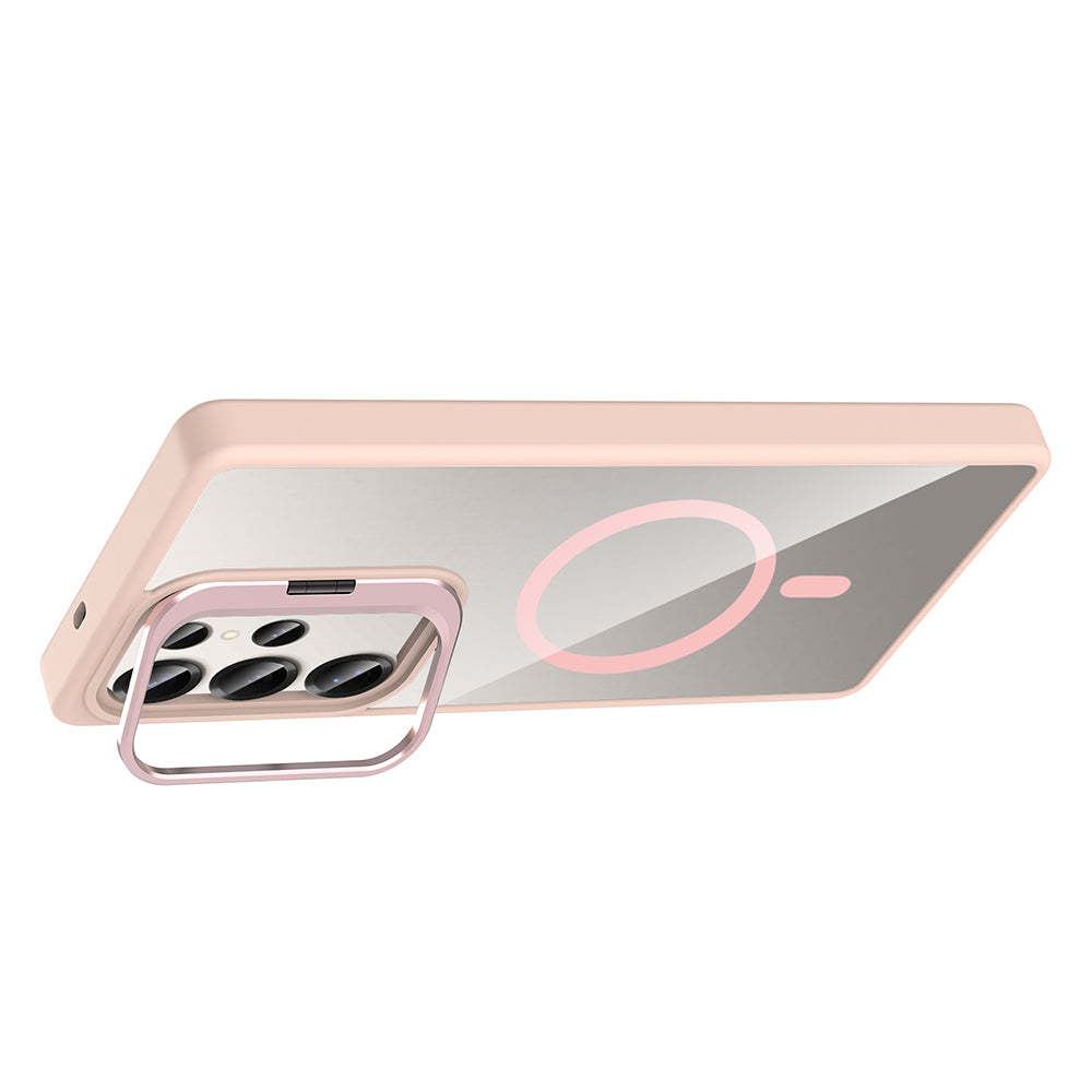 Galaxy S25 Ultra Kılıf Standlı ve Kamera Lens Hediyeli M-Safe Şarj Özellikli Zore Etro Kapak Desert Titanyum