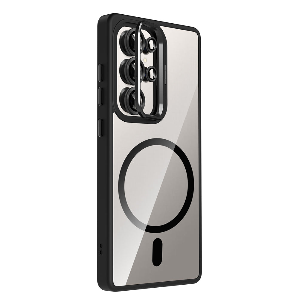 Galaxy S25 Ultra Kılıf Standlı ve Kamera Lens Hediyeli M-Safe Şarj Özellikli Zore Etro Kapak Lacivert