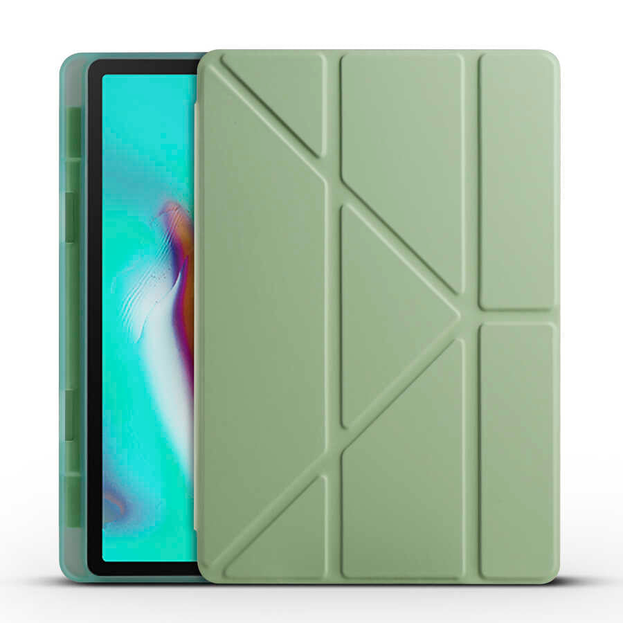 Galaxy Tab A7 10.4 T500 2020 Kılıf Zore Tri Folding Kalem Bölmeli Standlı Kılıf Koyu Yeşil