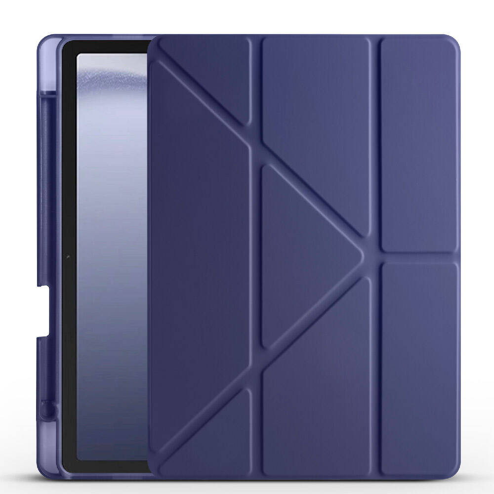 Galaxy Tab A9 Plus Kılıf Zore Tri Folding Kalem Bölmeli Standlı Kılıf Lacivert