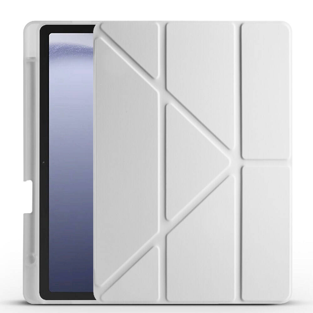 Galaxy Tab A9 Plus Kılıf Zore Tri Folding Kalem Bölmeli Standlı Kılıf Gri
