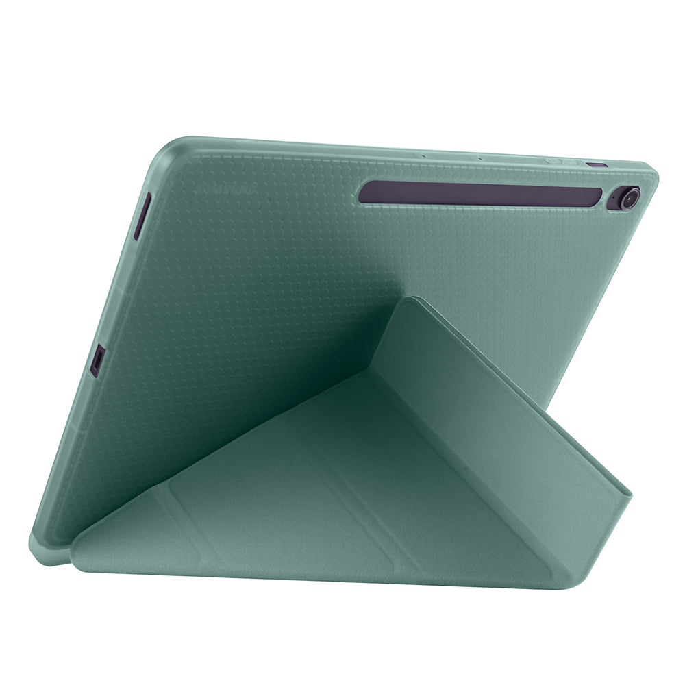 Galaxy Tab S10 FE Plus Kılıf Zore Tri Folding Kalem Bölmeli Standlı Kılıf Koyu Yeşil