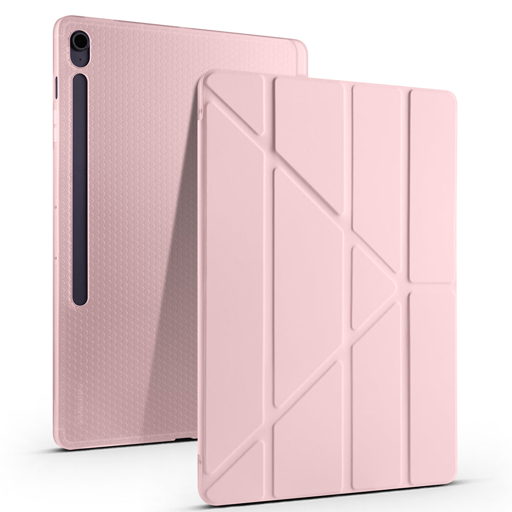Galaxy Tab S10 FE Plus Kılıf Zore Tri Folding Kalem Bölmeli Standlı Kılıf Rose Gold